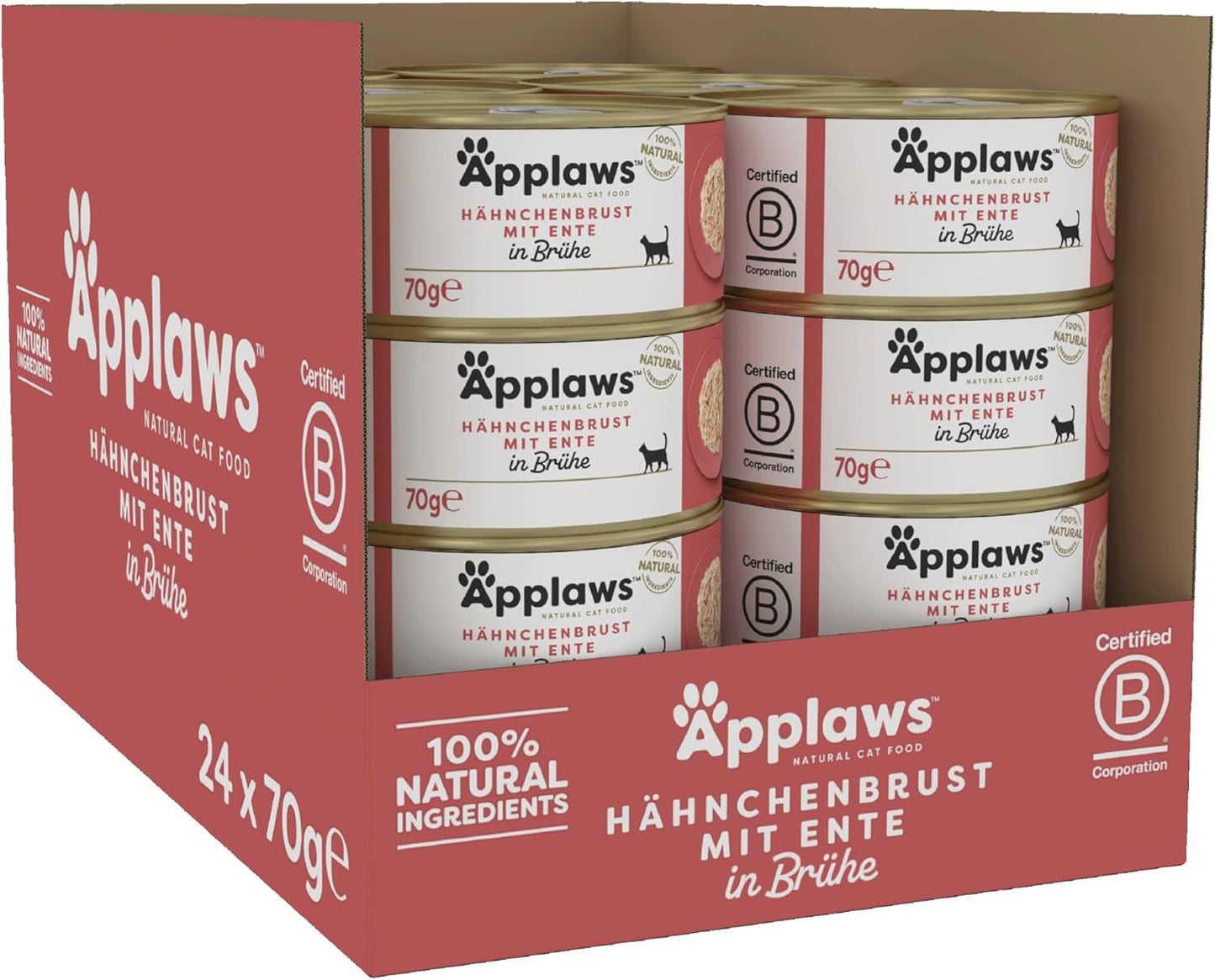 Applaws Nourriture humide naturelle de qualité supérieure pour chats, poulet et canard en soupe, en conserve 70 g (24 x 70 g)