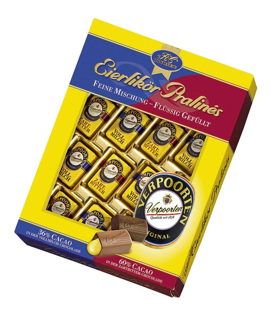 Pralines au lait de poule RCP Verpoorten – 2 x 160g – Mélange de pralines alcoolisées au chocolat au lait et noir fourrées liquide