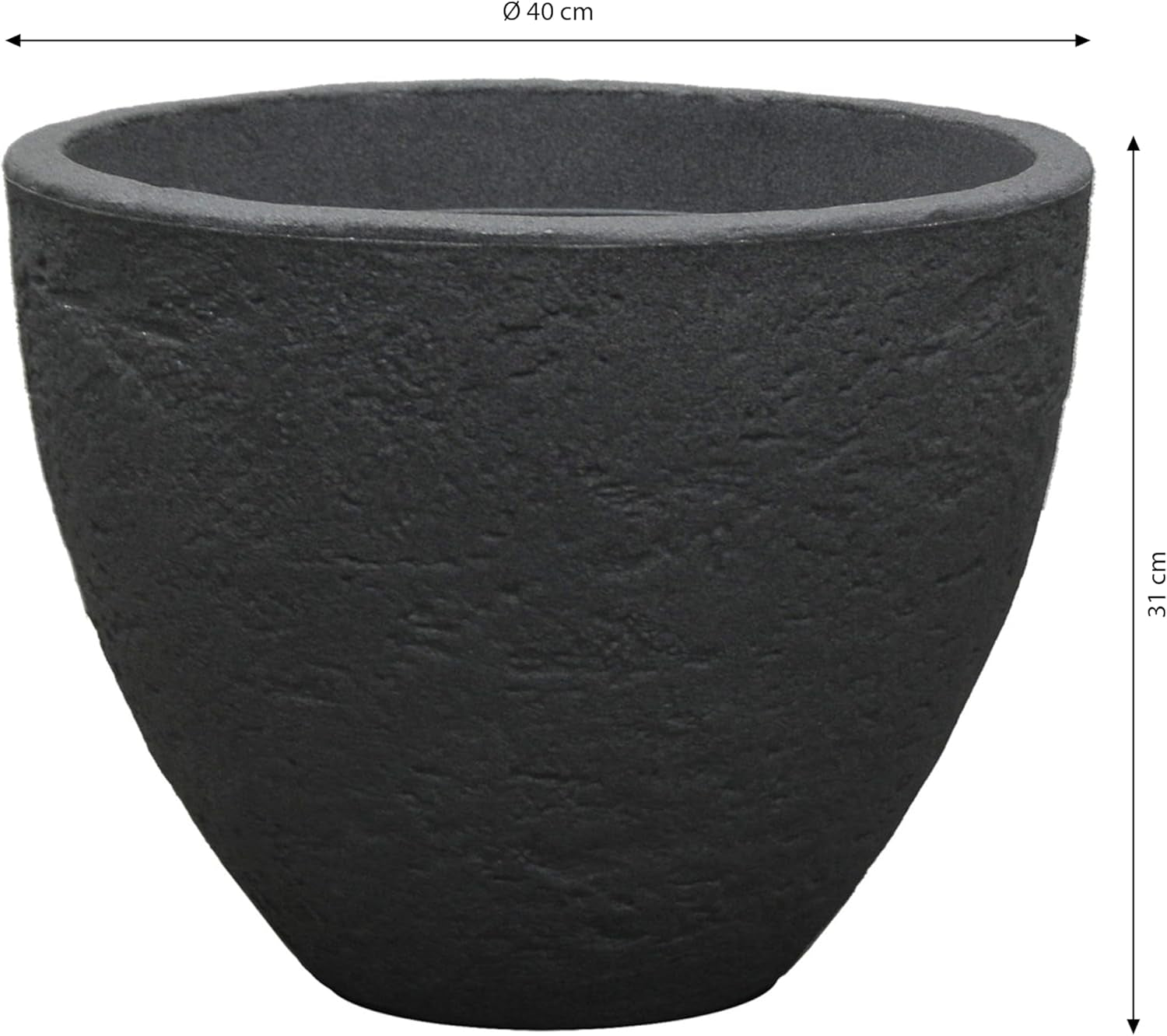 Pot en pierre Dehner, Ø 40 cm, hauteur env. 31 cm, plastique, anthracite