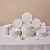 Karaca Stream Bone Bomo Service de table pour 12 personnes Assiettes carrées élégantes Vaisselle élégante en porcelaine blanche