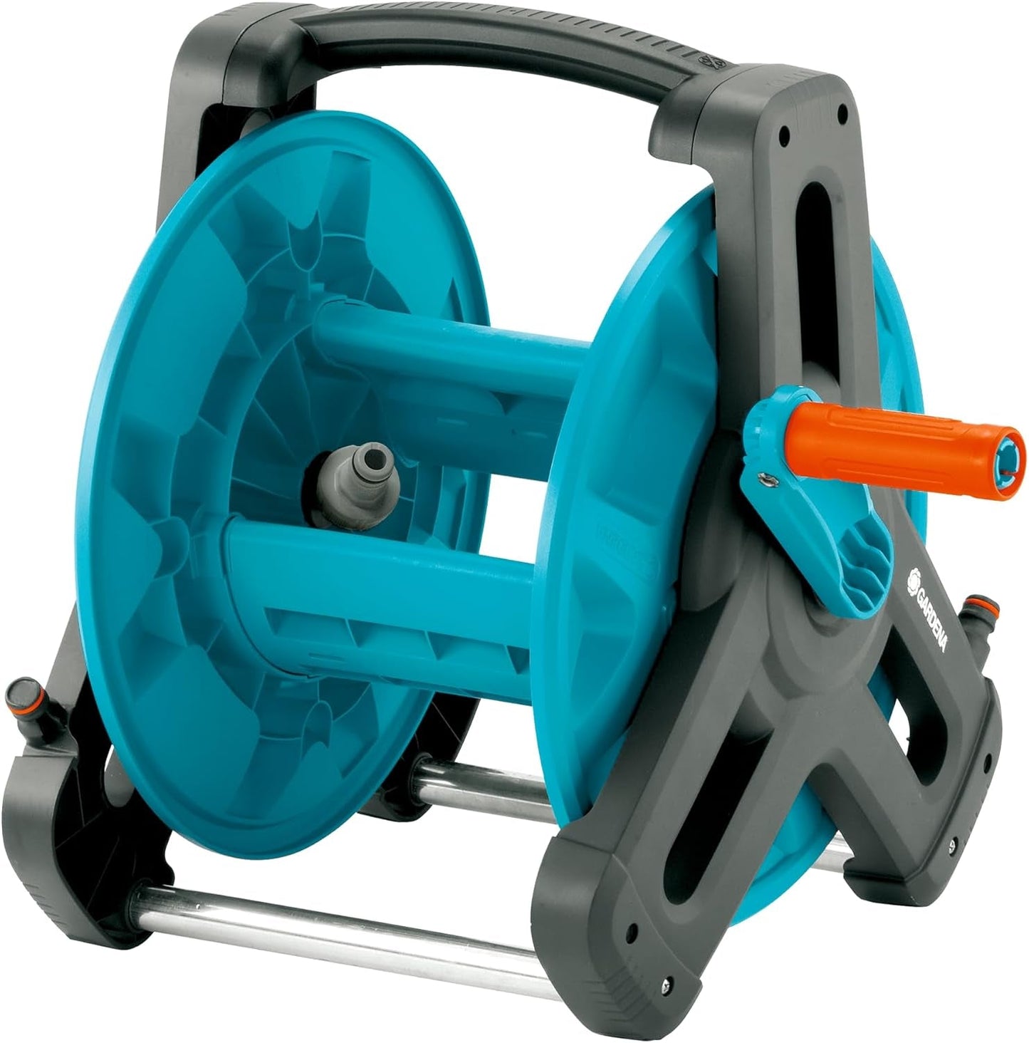 Gardena Classic Wall Hose Reel Set 50 : Enrouleur de tuyau mobile, peu encombrant, montable au mur et amovible à tout moment, avec tuyau de 20 m, buse de pulvérisation et pièces du système (8009-20)