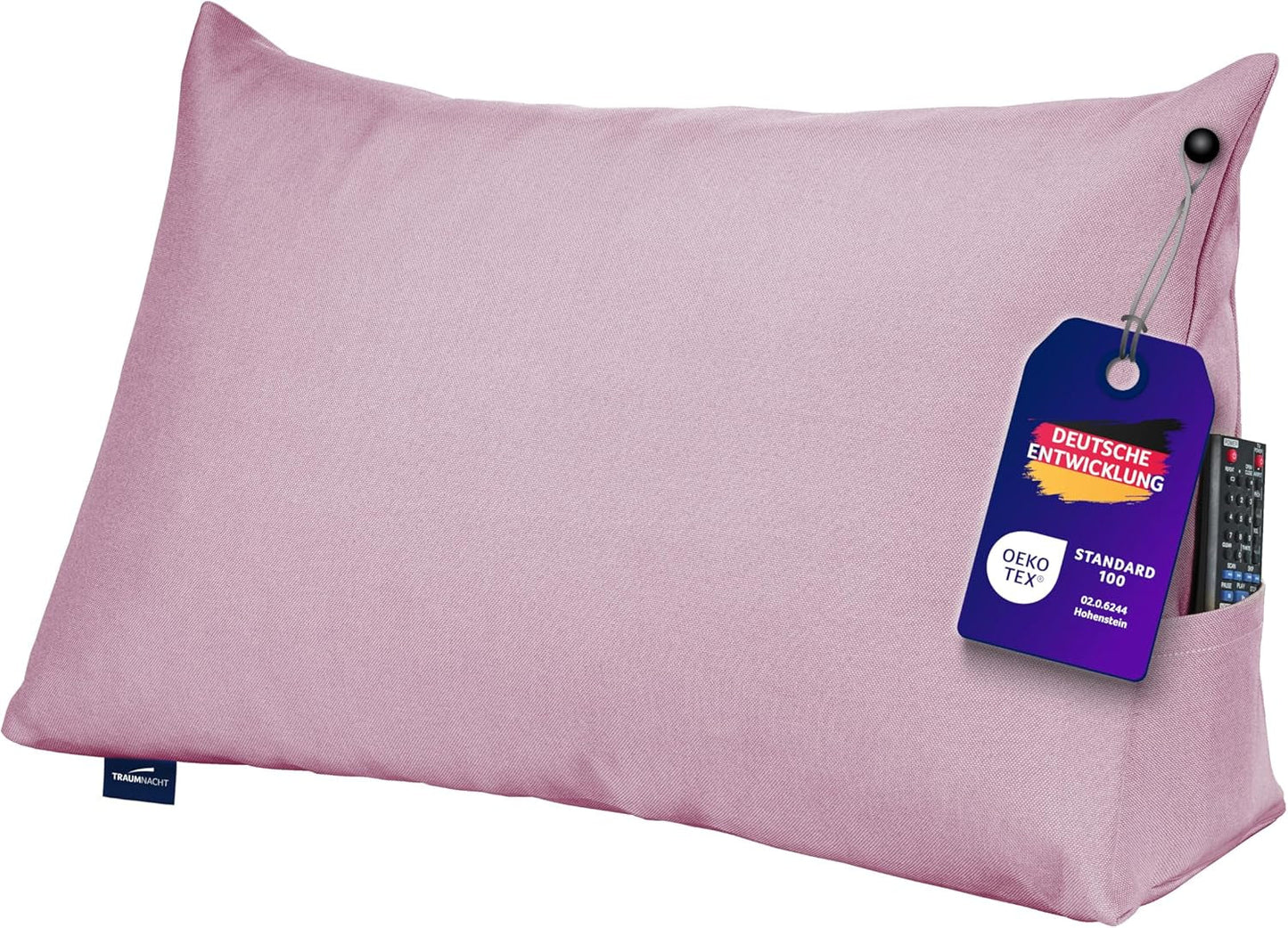 Traumnacht Cosy Back Oreiller de lecture 70 x 40 cm beige Housse amovible et lavable en 100 % polyester Poche latérale pratique Certifié Oeko-Tex Produit selon les normes de qualité allemandes