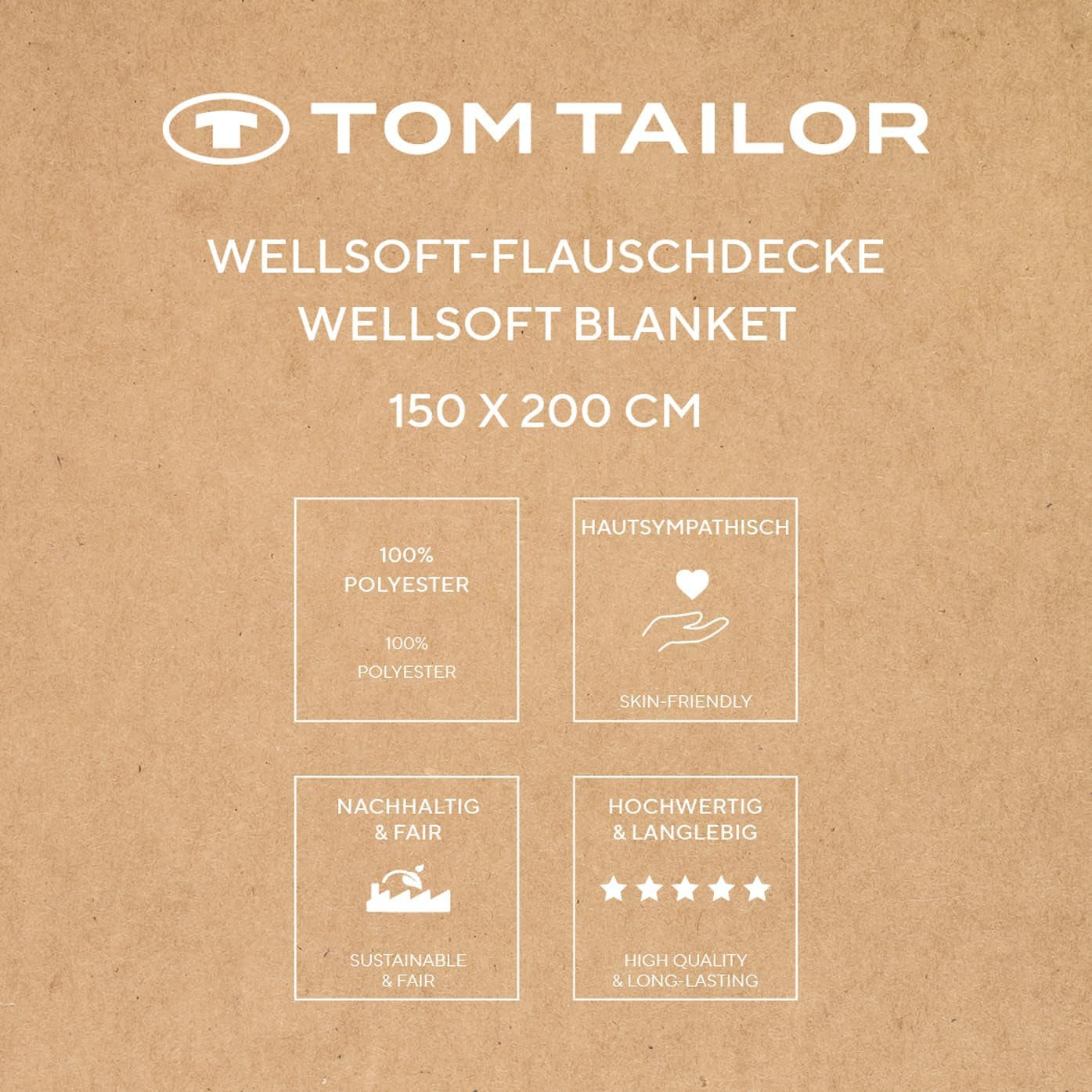 TOM TAILOR Couverture Wellsoft, 150X200 Cm, 100% Polyester/ Wellsoft, brodée avec logo, WELLSOFT BLANKET Orange (Warm Coral) Couvertures et couettes Naty Shop