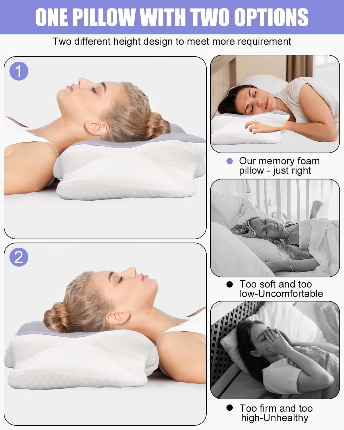Oreiller cervical, oreiller de soutien latéral, oreiller en mousse à mémoire de forme, oreiller orthopédique, oreiller de soutien cervical ergonomique pour un soutien optimal du dos et du ventre Oreiller de soutien latéral (62 X 41 X 13CM) Oreillers orthopédiques cervicaux Naty Shop