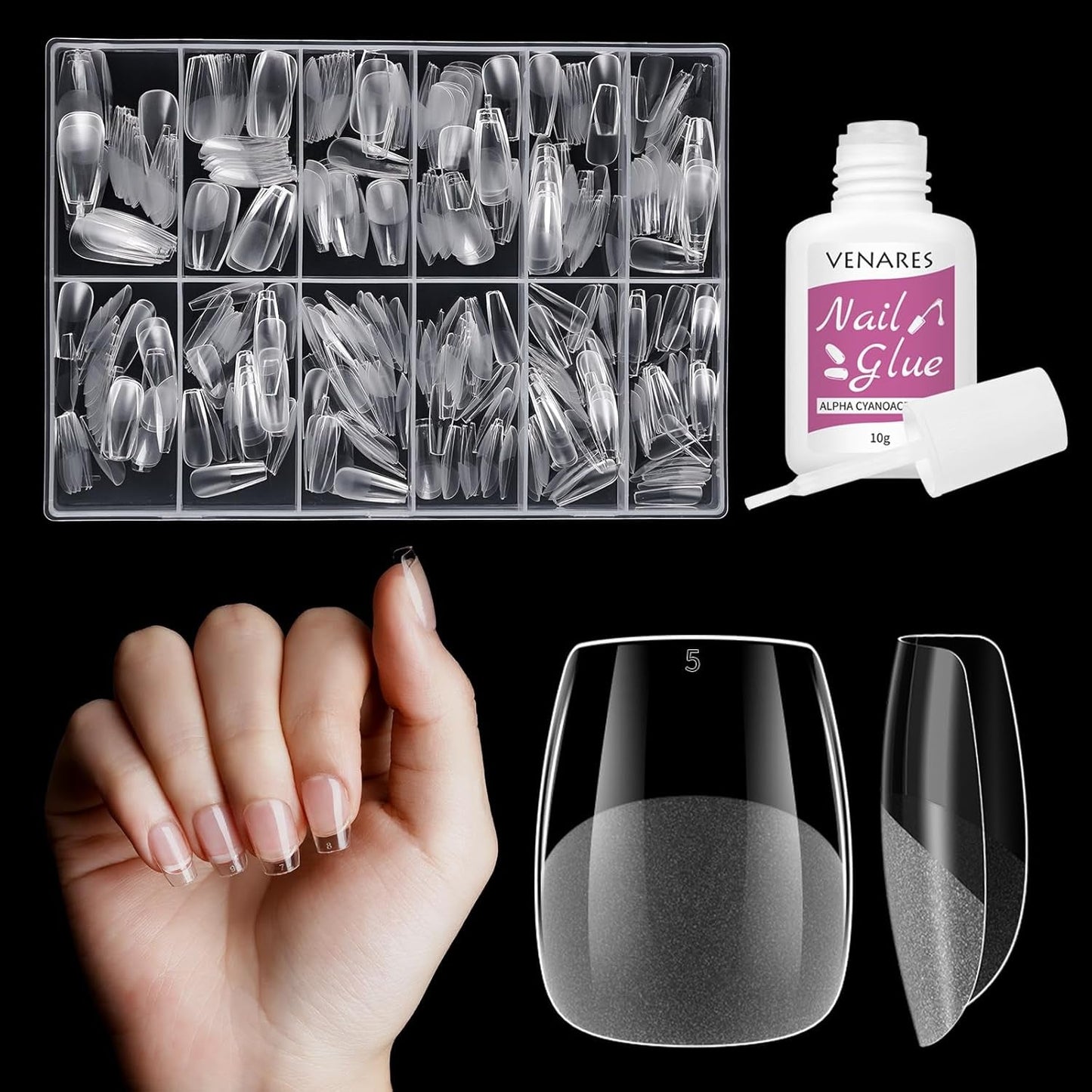 Faux ongles courts ballerine, 500 pièces, colle sur 12 tailles, ongles artificiels, Gel doux et court, couverture complète, pointes pour ongles en Gel courts S