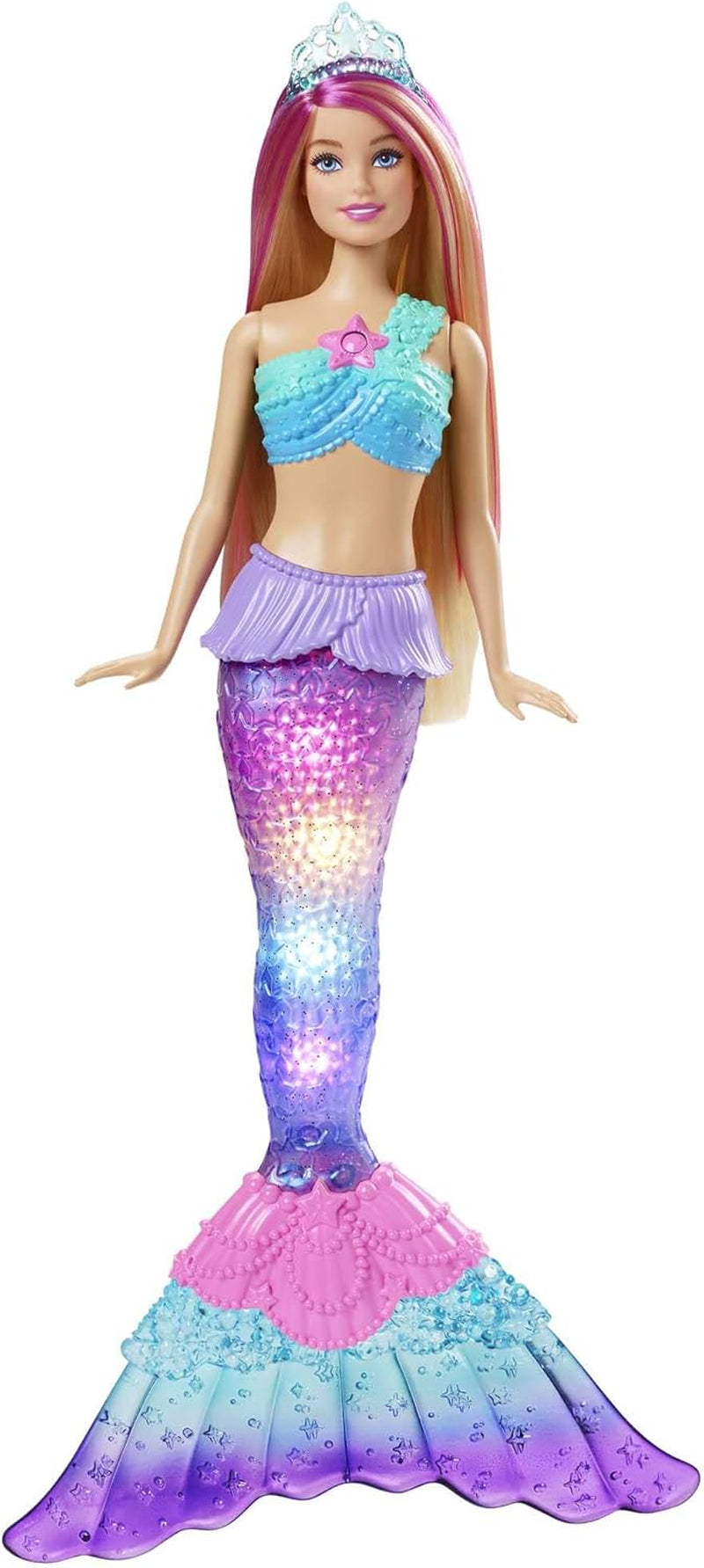 Barbie Dreamtopia Poupée sirène lumineuse magique aux cheveux blonds, poupée Barbie avec queue de sirène, convient comme cadeau pour les enfants de 3 ans et plus, HDJ36