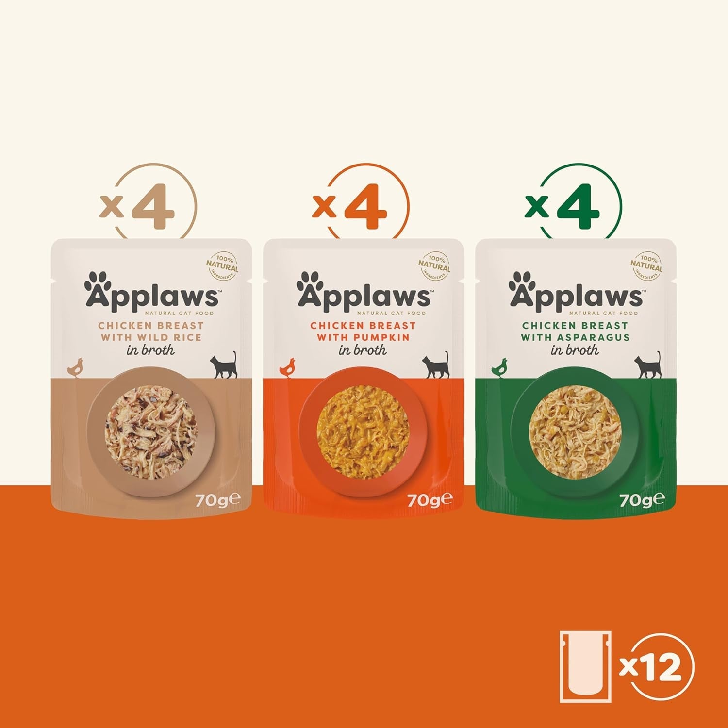 Applaws Nourriture humide naturelle de qualité supérieure pour chat, sélection de poulet en soupe, sachets en portions de 70 g (12 x 70 g)