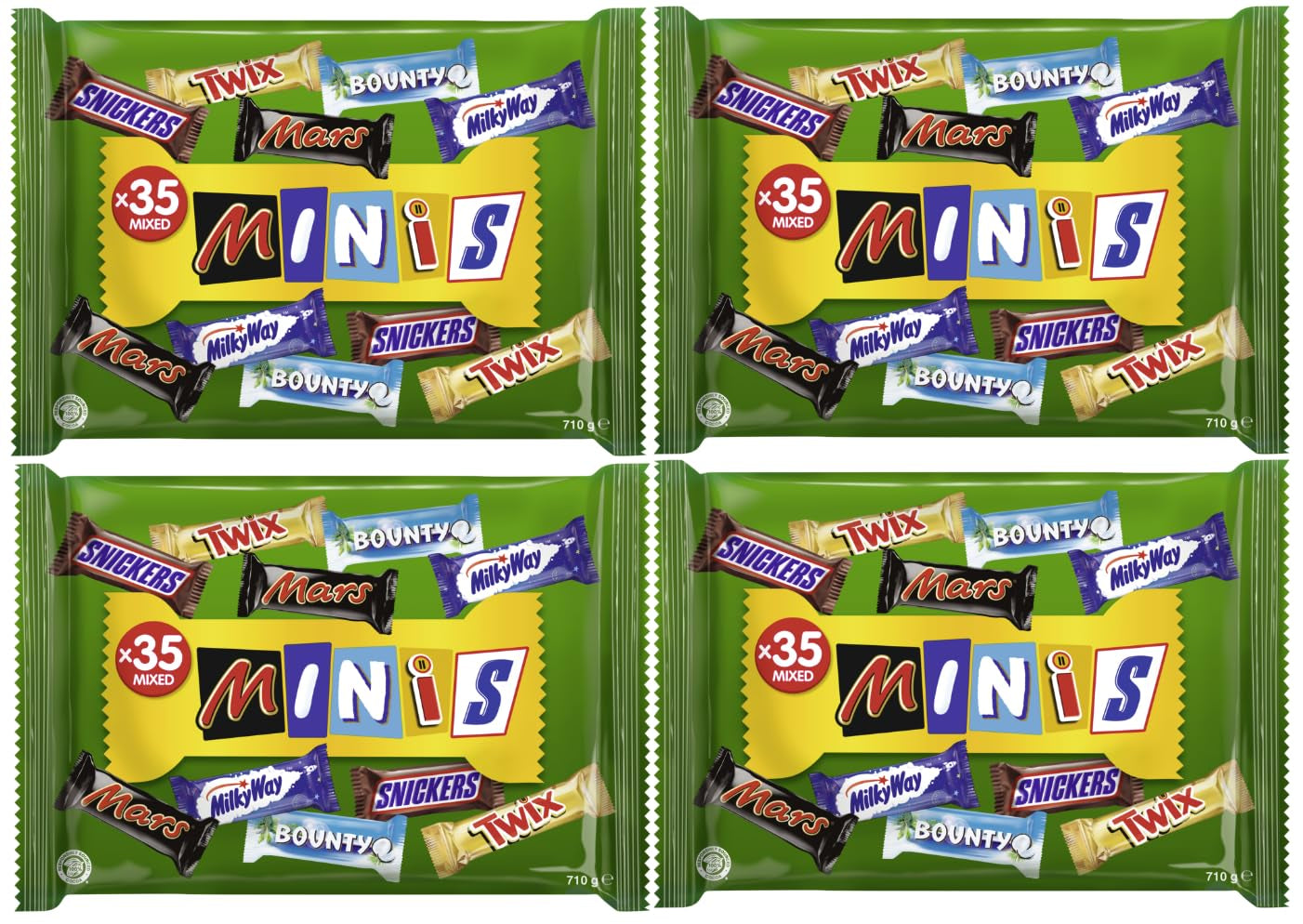 Mini paquet de chocolat mélangé en vrac, chocolat, 35 mini collations au chocolat (Mars, Snickers, Bounty, Twix, Milky Way) comme bonbons, cadeau chocolat, boîte de bonbons (710 g)