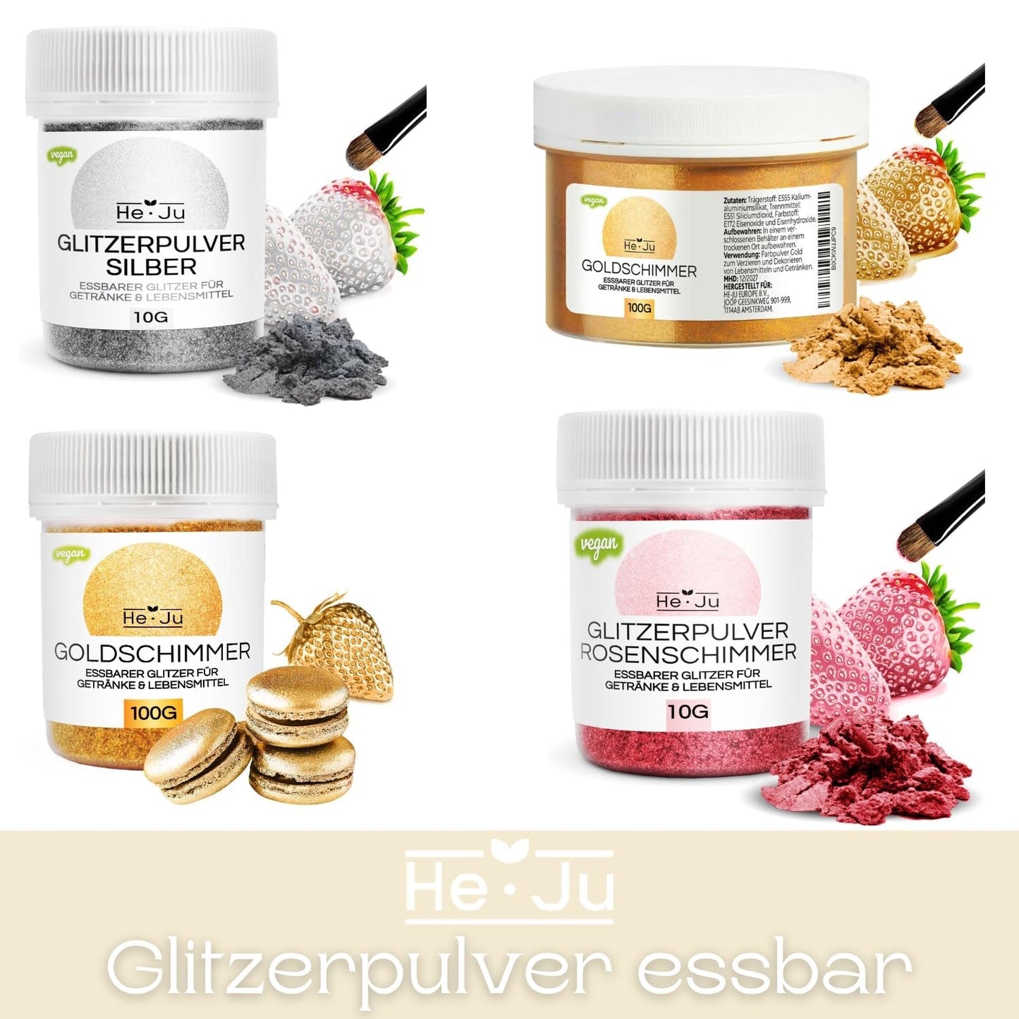 He-Ju Colorant Alimentaire Liquide Or Métallisé 25 ml, Paillettes Comestibles pour Boissons et Aliments (Or Métallisé, 25 ml)
