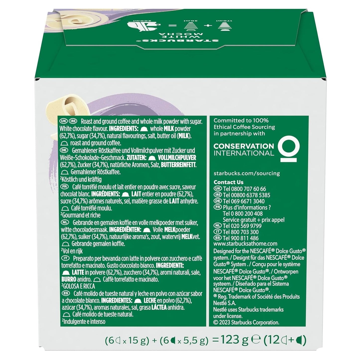 STARBUCKS White Mocha par Nescafé Dolce Gusto Kaffeekapseln 6 x 12 (72 Kapseln)