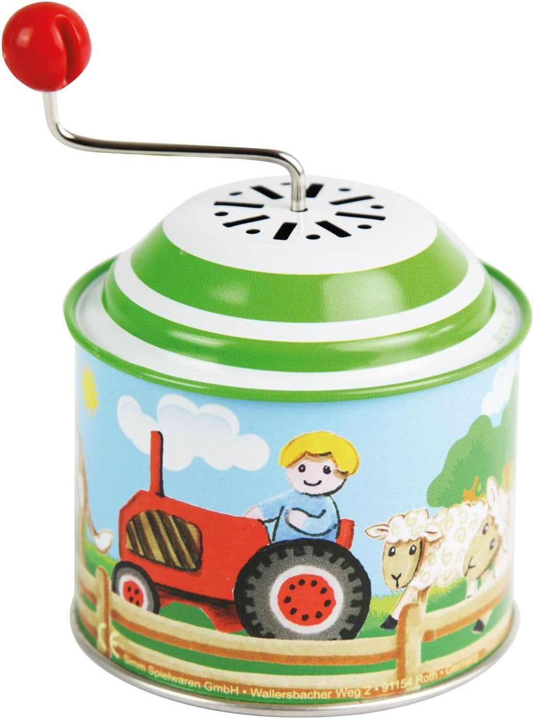 LENA 52760 Boîte à musique rotative ferme, boîte à musique env. 10,5 x 7,5 cm Old Mc Donald Has a Farm Melody Boîte tournante en fer blanc Organe tournant en métal pour 18 mois et plus Motif d'orgue Bebe Toys Naty Shop Titre par défaut