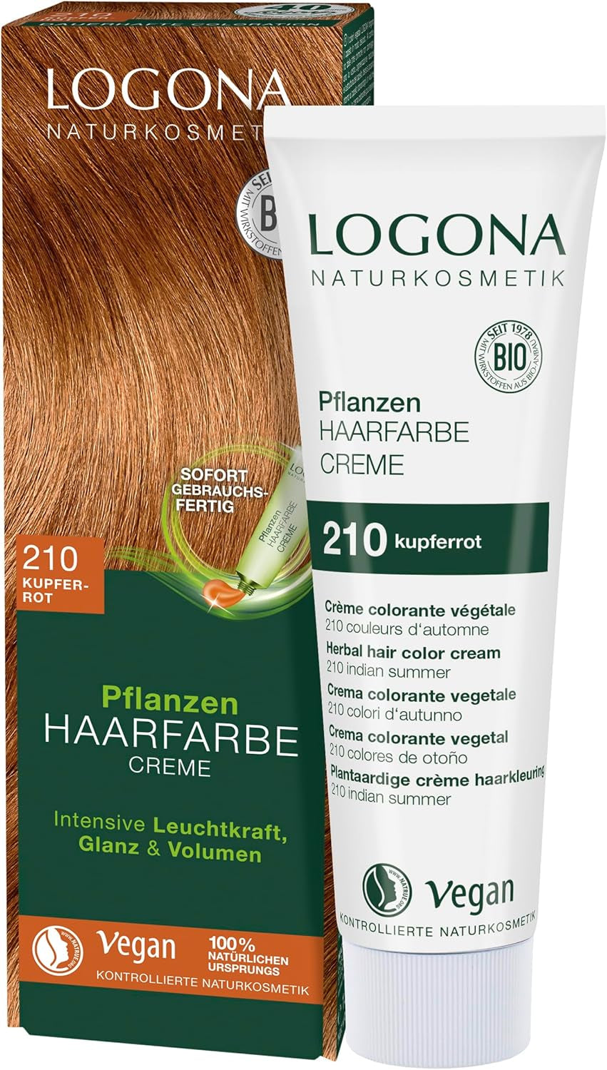 LOGONA Natural Cosmetics Coloration Cheveux Végétale Crème 240 Nougat Brun Henné Naturel Marron Crème Coloration Cheveux Tons Bruns Couleur Cheveux Foncés 150ml Naty Shop Teinture Capillaire 210 Rouge Cuivre [Été Indien]