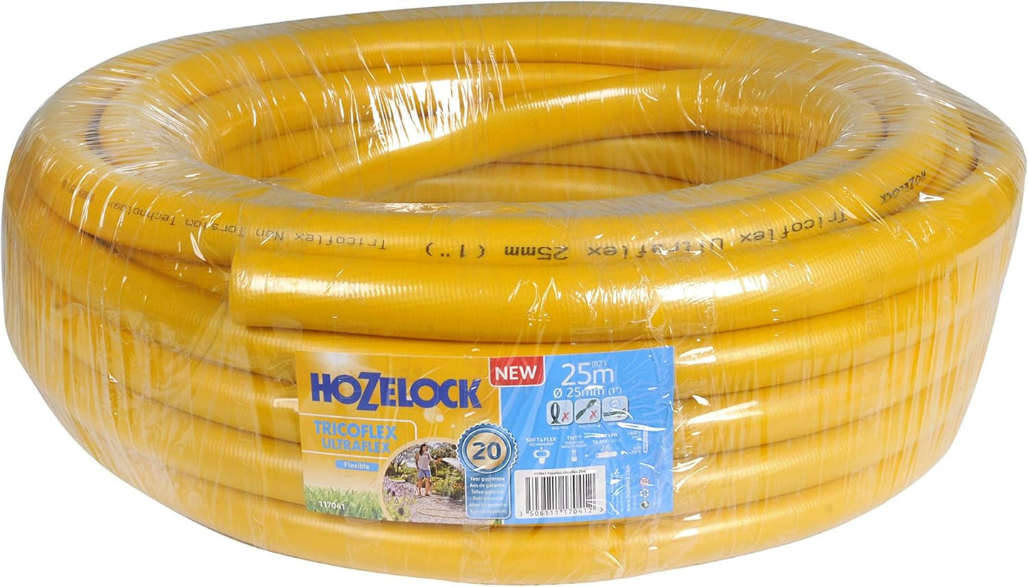 HOZELOCK - Tuyau Tricoflex Ultraflex Ø 12,5 mm (1/2") 20 M : Tuyau d'arrosage flexible, résistant aux intempéries, résistant à la torsion et à la flexion, composé à 40 % de PVC recyclé [117002], jaune