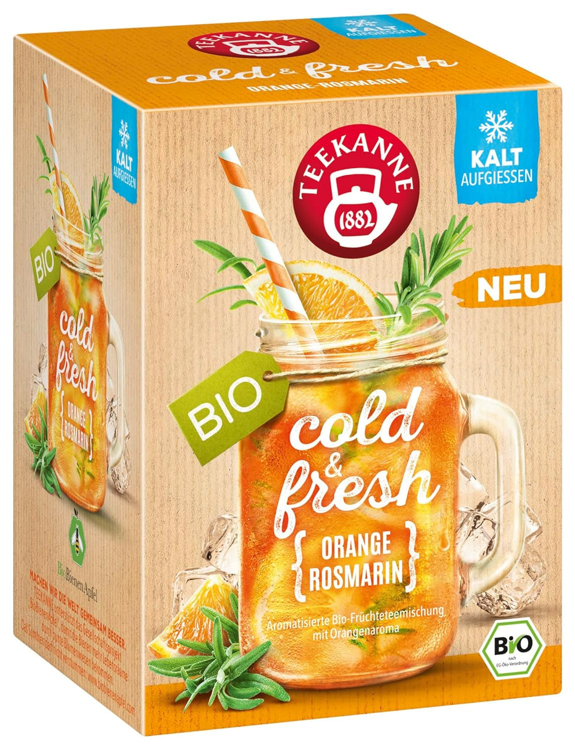 Teekanne Cold & Fresh BIO 4Er Mix - Avec les nouvelles variétés citron-menthe, pêche-maracuja, orange-romarin, pamplemousse-menthe-gingembre (4 X 45G)
