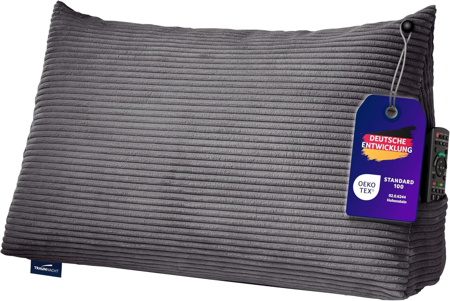 Traumnacht Cosy Back Oreiller de lecture 70 x 40 cm beige Housse amovible et lavable en 100 % polyester Poche latérale pratique Certifié Oeko-Tex Produit selon les normes de qualité allemandes