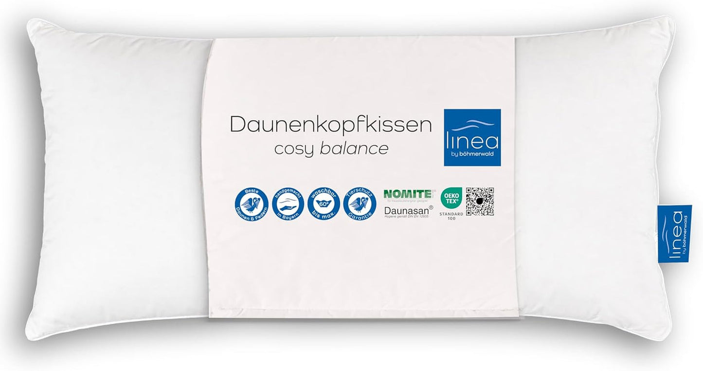 LINEA by Böhmerwald - Cosy - Oreiller Balance de haute qualité, 40X80, 70% plumes classe 1, 30% duvet neuf, adapté aux allergies, lavable jusqu'à 60°C, fabriqué en Allemagne Oreillers standards Naty Shop Titre par défaut
