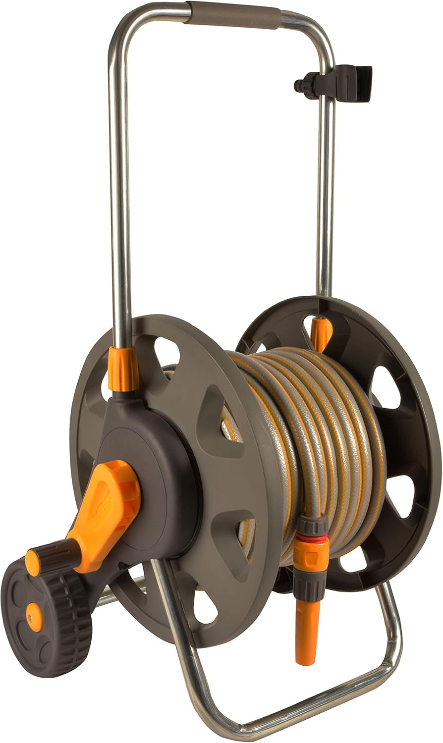 HOZELOCK - Enrouleur Plus 50 M (Ø 12,5 mm) assemblé : Capacité max 60 m, stable et robuste pour usage général, assemblé avec tuyau 50 m, 1 buse de pulvérisation + raccords [2435R0000]