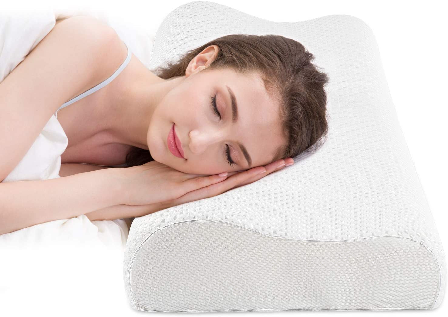 Fityou Oreiller en mousse à mémoire de forme Oreiller de soutien du cou Oreiller de couchage ergonomique Oreiller rafraîchissant Conception double face Housse de coussin lavable (67,5 x 40 x 13 cm) Oreillers orthopédiques cervicaux Naty Shop Blanc pur 60 x 35 x 9/11 cm