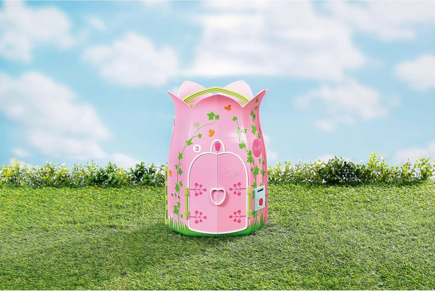 BABY Born Storybook Cottage, Maison de poupée pliante pour poupées de 18 cm avec table, cheminée, chaise longue et télescope, rose vert, 833803 Zapf Creation Dollhouses Naty Shop