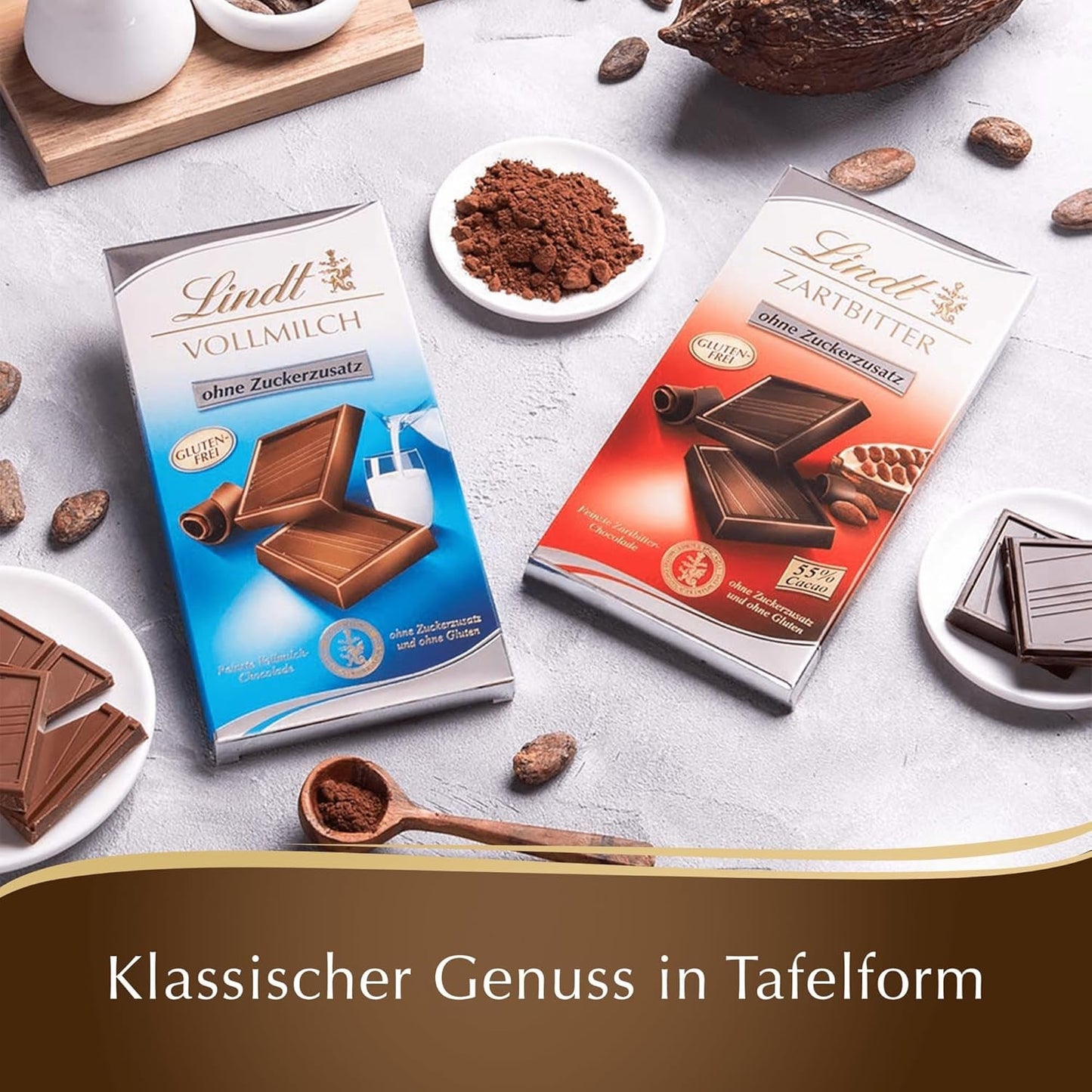 Chocolat Lindt | Tablette de chocolat noir sans sucre ajouté | 100g | Le meilleur chocolat noir avec 55% de cacao, sans sucre ajouté et sans gluten | Tablette de chocolat sans gluten