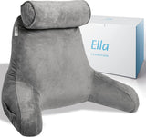 Ella Oreiller de lecture pour lit et canapé avec tour de cou amovible – Oreiller de dos pour lit – Oreiller de lecture en mousse à mémoire de forme avec accoudoirs, idéal pour lire, regarder la télévision, se détendre ou comme soutien du dos – Gris