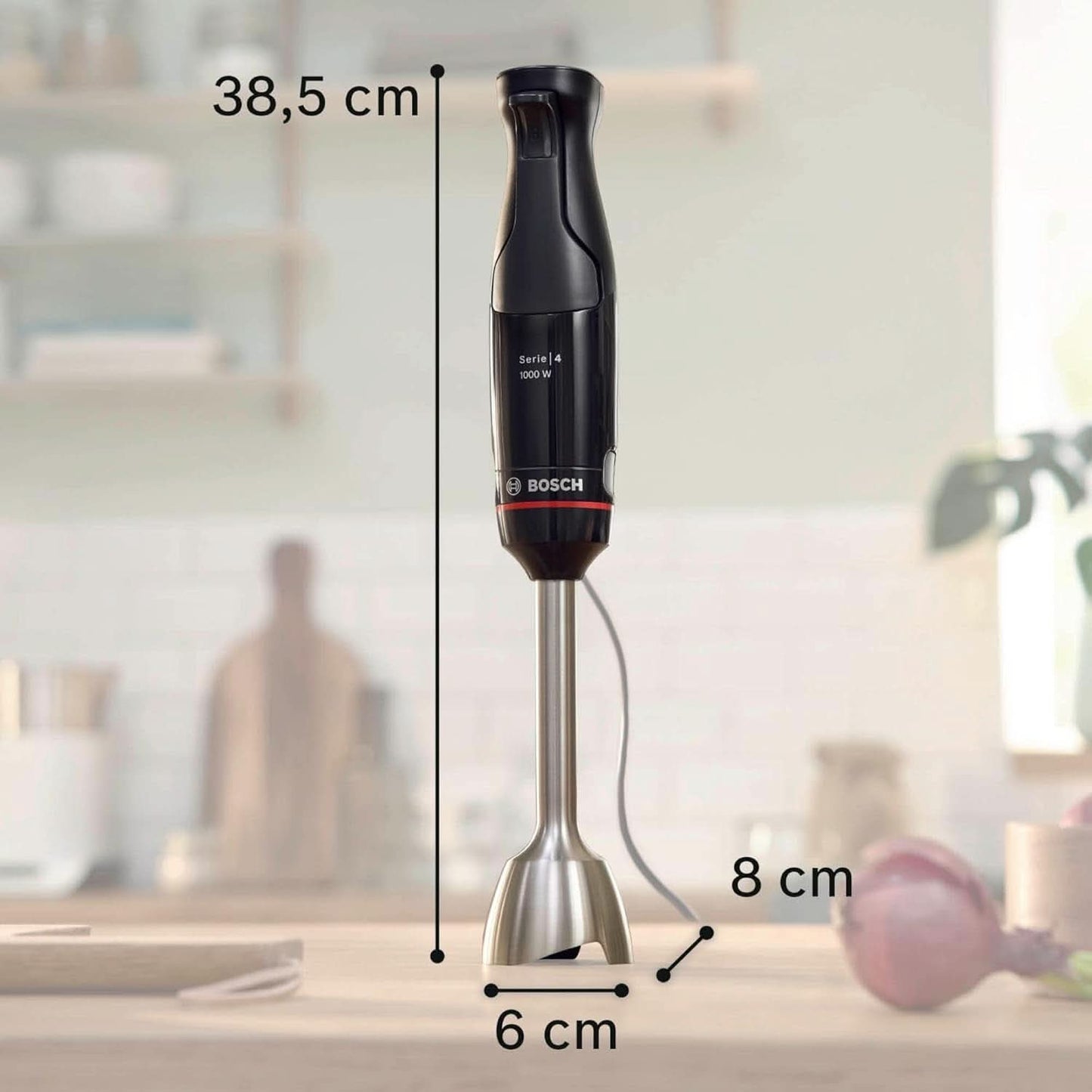 Bosch Batteur sur socle Ergomaster Serie 4, 1000 Watt, Edelstahl-Mixstab, Zerkleinerer, Mix-/Messbecher, Schwarz Kitchen Naty Shop