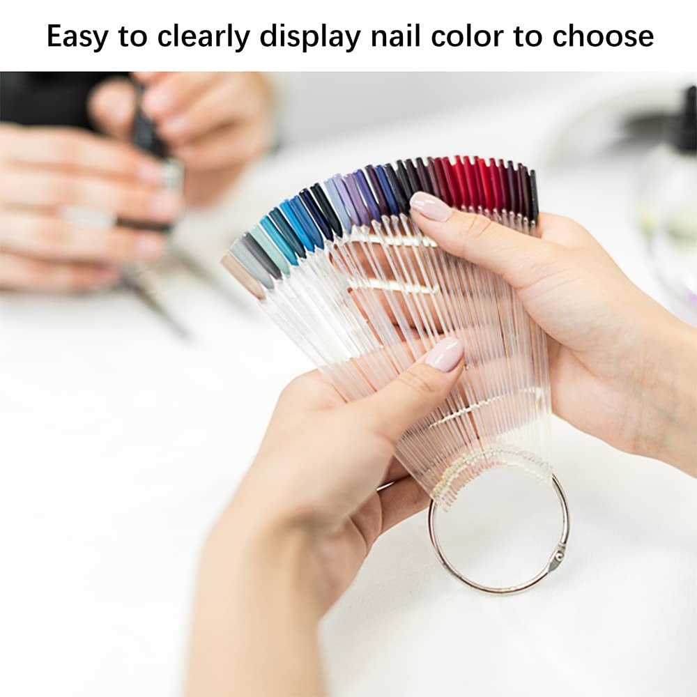 300 bâtonnets d'ongles transparents, dessins d'ongles en forme d'éventail, pointes d'affichage couleur avec 6 anneaux métalliques, plaque d'ongles artificiels pour salon de manucure et pratique du vernis gel pour débutants