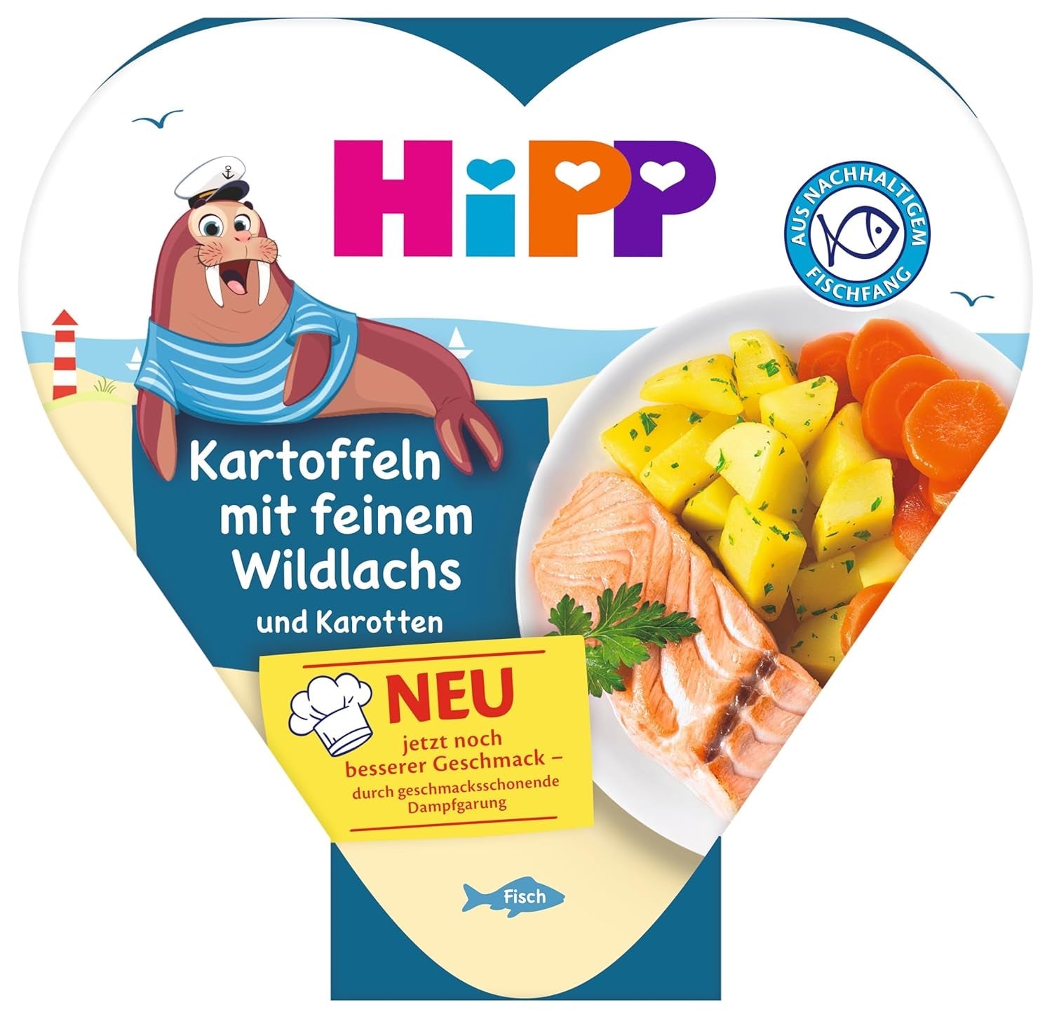 Pommes de terre HiPP au saumon sauvage fin et carottes (6x250g), dès 1 an, légèrement cuites à la vapeur, assaisonnées pour les enfants, issues de la pêche durable