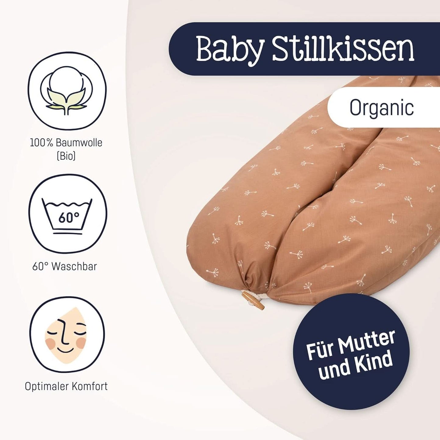 Julius Zöllner Coussin d'allaitement bio 190 cm, garnissage 42 litres de microbilles Eps, fabriqué en Allemagne Accessoires Alimentation et Allaitement Bebe Naty Shop
