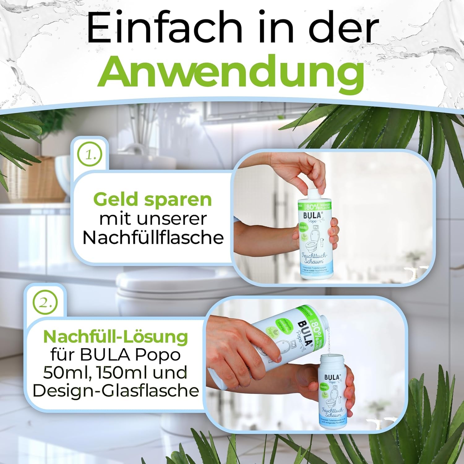 Flacon de recharge BULA® Popo (750 ml) JUSTE POUR RECHARGER nos flacons de 150 ml et 50 ml ! | Remplace jusqu'à 1 000 lingettes ! | Avec des ingrédients d'origine naturelle