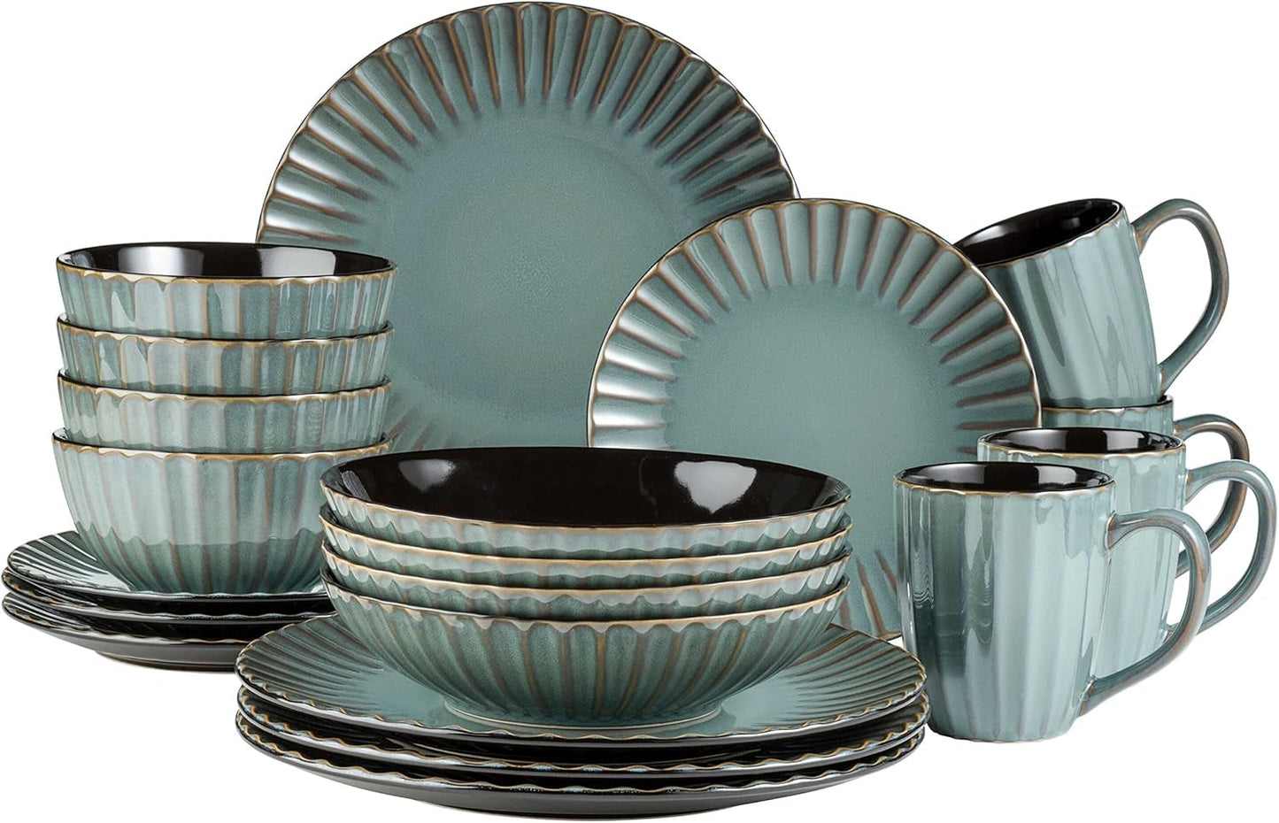 MÄSER 931964 Série Confino Service de table pour 4 personnes, look vintage moderne, ensemble combiné en céramique, 20 pièces, couleur essence avec accents noirs, carrelage