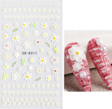 JMEOWIO 3D Nagelsticker Frühling Blumen 5 Blatt Nagelaufkleber 5D Stereoskopisch Selbstklebend Bunte Blüte Nail Art Sticker Décoration Nageldesign Zubehör