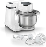 Bosch Küchenmaschine Serie 2 MUMS2EW00, Edelstahl-Schüssel 3.8 L, Planetenrührwerk, Knethaken, Schlag-, Rührbesen Edelstahl, 4 Arbeitsstufen, DurchOptiones Zubehör Erweiterbar, 700W, Weiß Kitchen Naty Shop