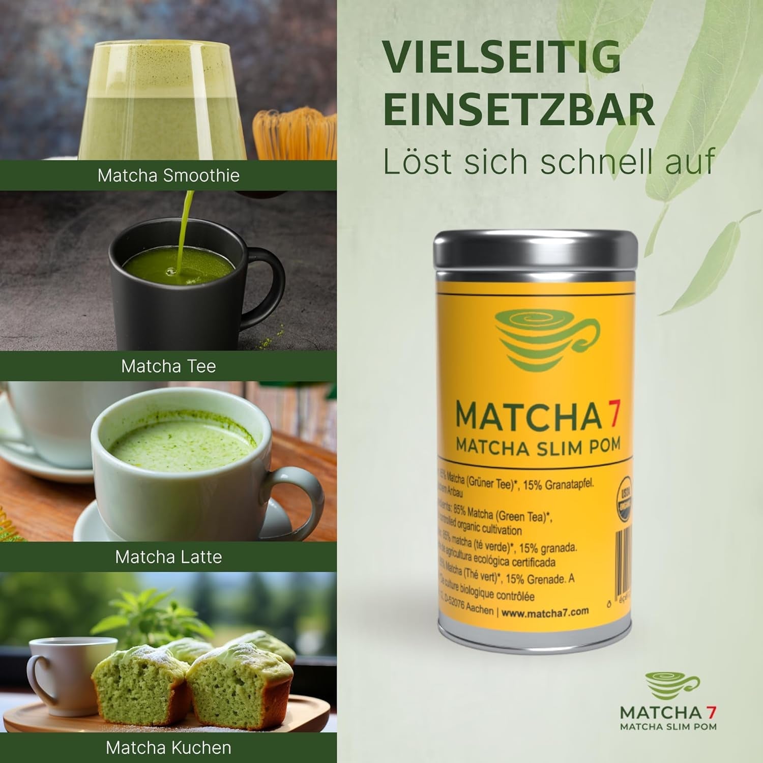 ® Poudre de Matcha de Cérémonie X Grenade 100G [Soutient la perte de poids et le métabolisme] - Thé vert pour un mode de vie actif et sain - Thé vert sans additifs (pur et naturel)