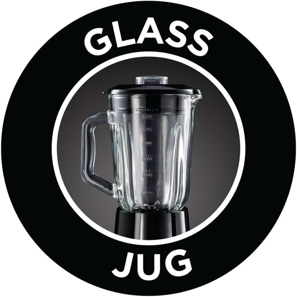 Russell Hobbs Batteur sur socle 2 en 1 [mélangeur en verre de 1,5 L et mini machine à smoothie de 0,6 L - To-Go-Trinkflasche Inkl. Deckel] Spülmaschinenfest, Impuls-/Ice-Crush Funktion, Becher BPA Frei, Edelstahl 23821-56 Kitchen Naty Shop