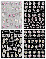 JMEOWIO Autocollants de manucure 3D pour ongles, fleurs, autocollants pour nail art, autocollants auto-adhésifs, bandes stéréoscopiques 5D, décoration de fleurs d'été, design de manucure, 4 feuilles