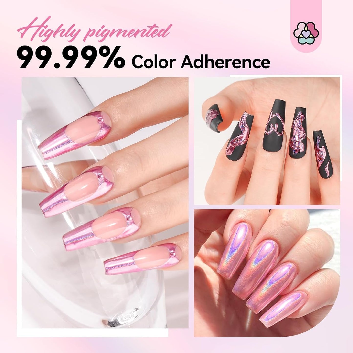 Saviland Chrome Nail Powder Set - Rose Laser Chrome Nail Powder Effet Miroir Laser Nail Art, Nail Glitter Manucure Poudre Décorative avec Bâtons Éponge, Nail Glitter Powder Nail Salon