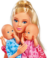 Simba 105730211 - Steffi Love Nanny, avec deux bébés, porte-bébé et siège auto, accessoires, poupée à habiller, 29 cm, pour enfants à partir de 3 ans