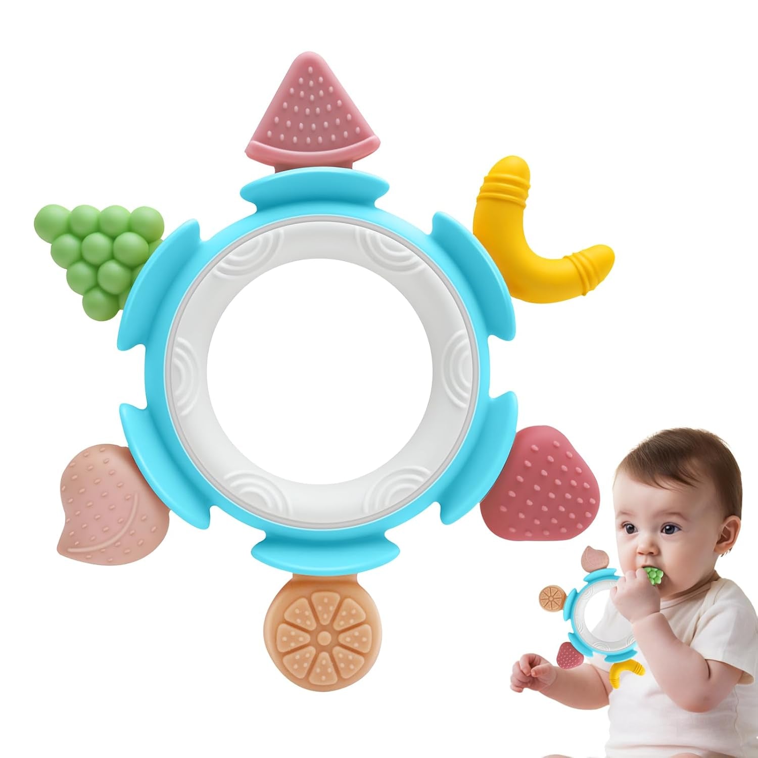 Anneau de dentition pour bébé, jouet sensoriel pour 0 3 6 7 8 9 10 12 mois, jouet d'aide à la dentition pour nouveau-nés de 3 6 12 18 mois, garçons et filles, cadeaux de Pâques pour fête prénatale marron