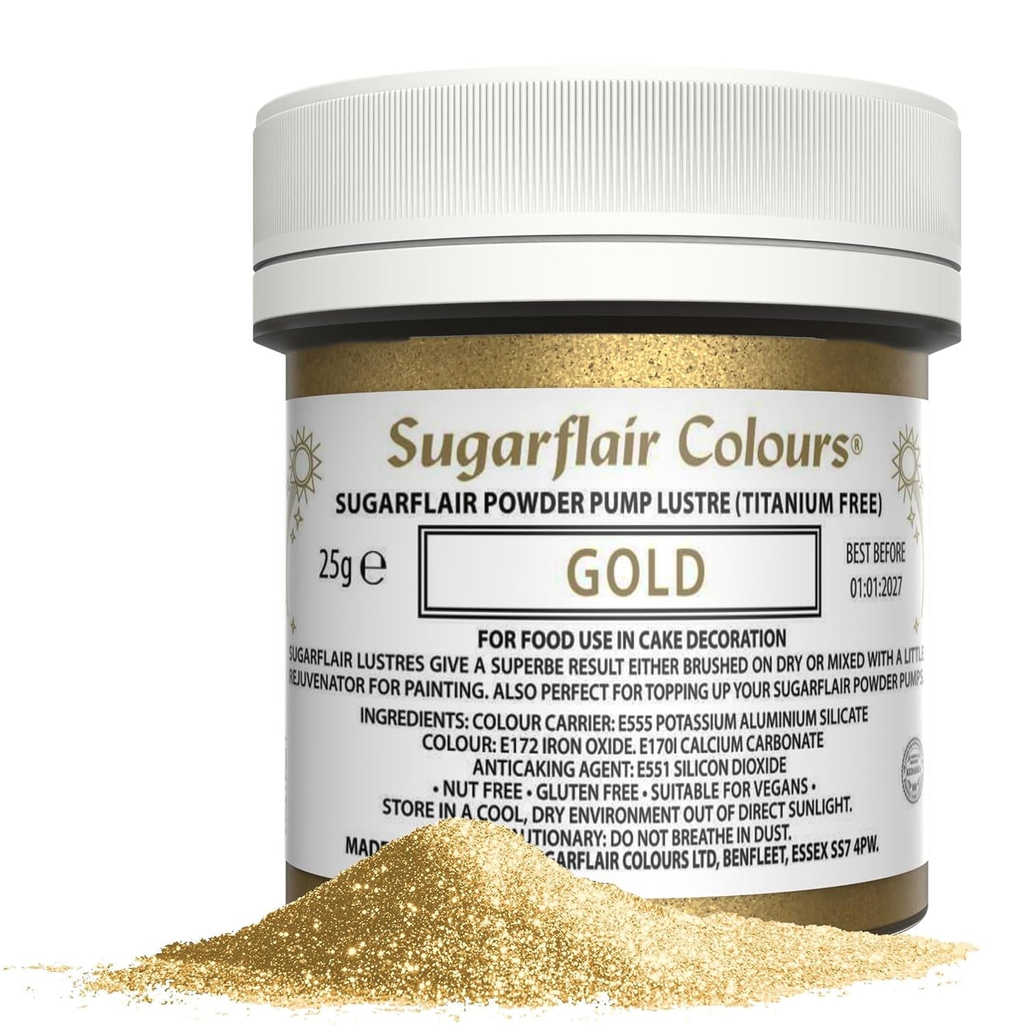 Sugarflair Pump Recharge Or - Pack de recharge de colorant alimentaire en spray à pompe - 25g