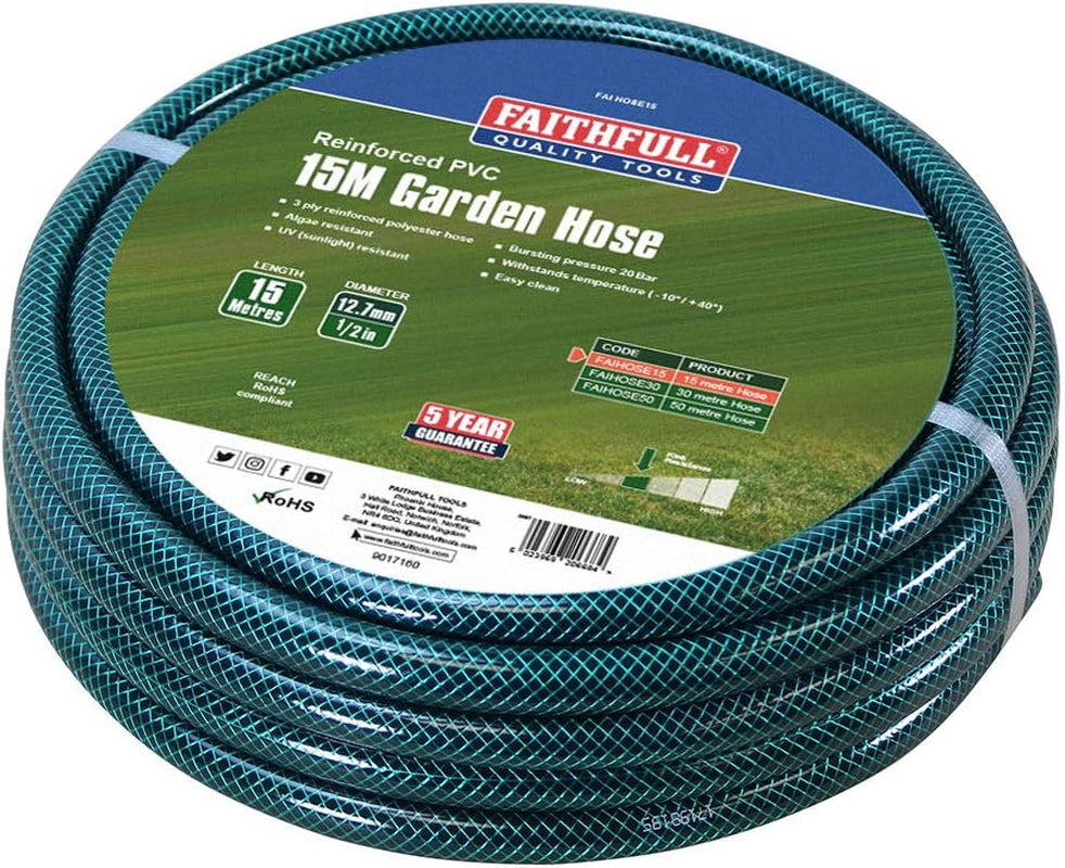 Faithfull Tuyau d'arrosage 50 m (164 pi) renforcé 12,7 mm (1/2 pouce) de diamètre - Tuyau en PVC robuste, vert