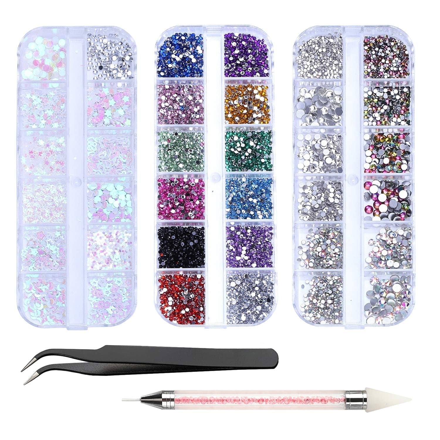 4200 pièces de pierres à strass pour les ongles, les paillettes, les paillettes, les colliers de strass avec les cristaux, les pierres à ongles, les diamants pour l'art des bijoux, un fond de teint unique pour les pierres à strass et les cueilleurs de strass
