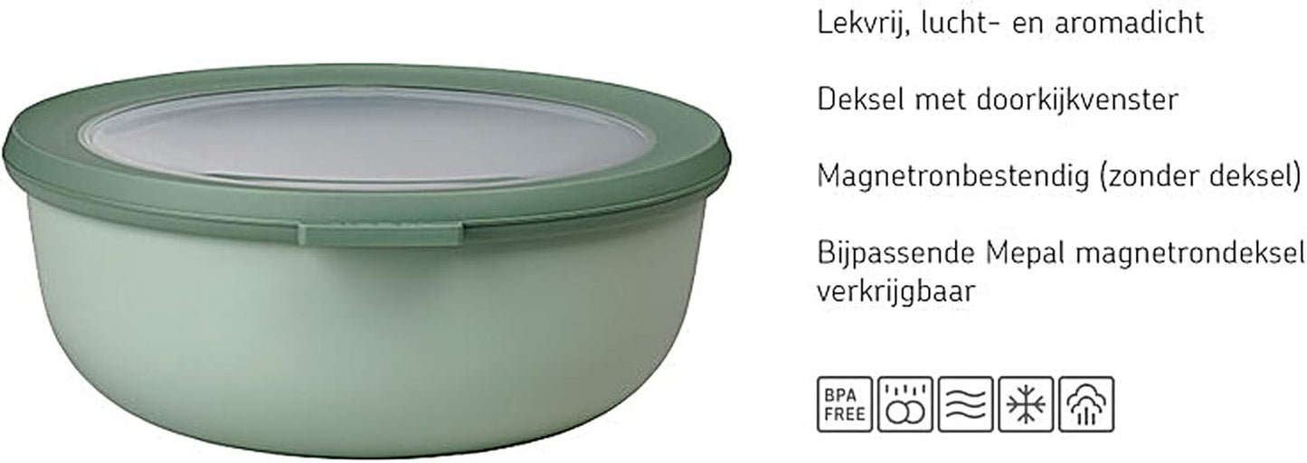 Mepal - Multi bol Cirqula Round 4 pièces - Pots de conservation avec couvercle - Convient comme boîte de conservation, réfrigérateur, congélateur et micro-ondes - 500, 1000, 2000 et 3000 ml - Sauge nordique Boîtes de conservation alimentaire Naty Shop