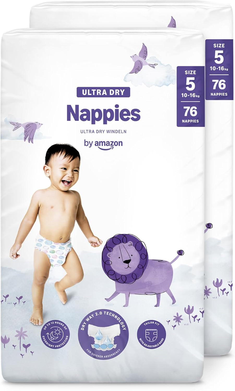 Couches Amazon Ultra Dry, taille 1 (2-5 kg) – Boîte mensuelle, blanche, 96 pièces (2 paquets de 48) (anciennement marque Mama Bear, produit identique)
