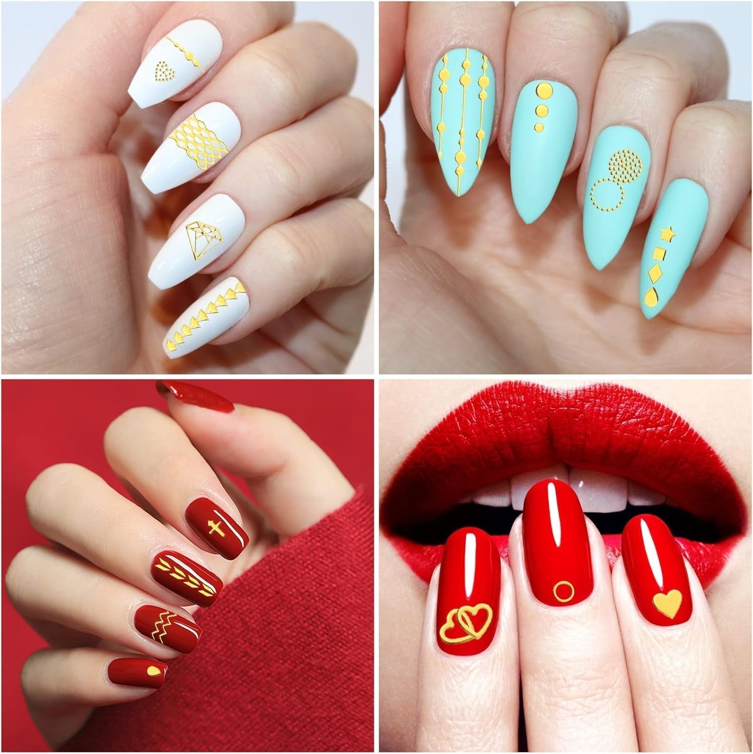 MWOOT 10 feuilles d'autocollants dorés pour ongles, autocollants pour nail art, autocollants 3D pour ongles, ensemble de bandes de lignes, décoration métallique DIY