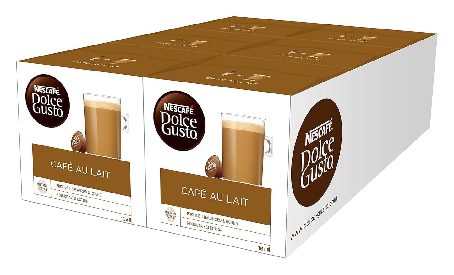 NESCAFÉ Dolce Gusto Café au Lait 96 capsules de café & Latte Macchiato Caramel, 48 capsules de café