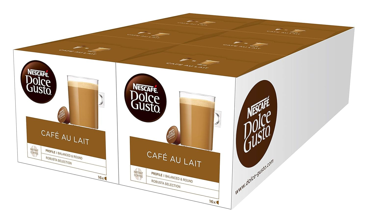 NESCAFÉ Dolce Gusto Café au Lait 96 capsules de café & Latte Macchiato Caramel, 48 capsules de café