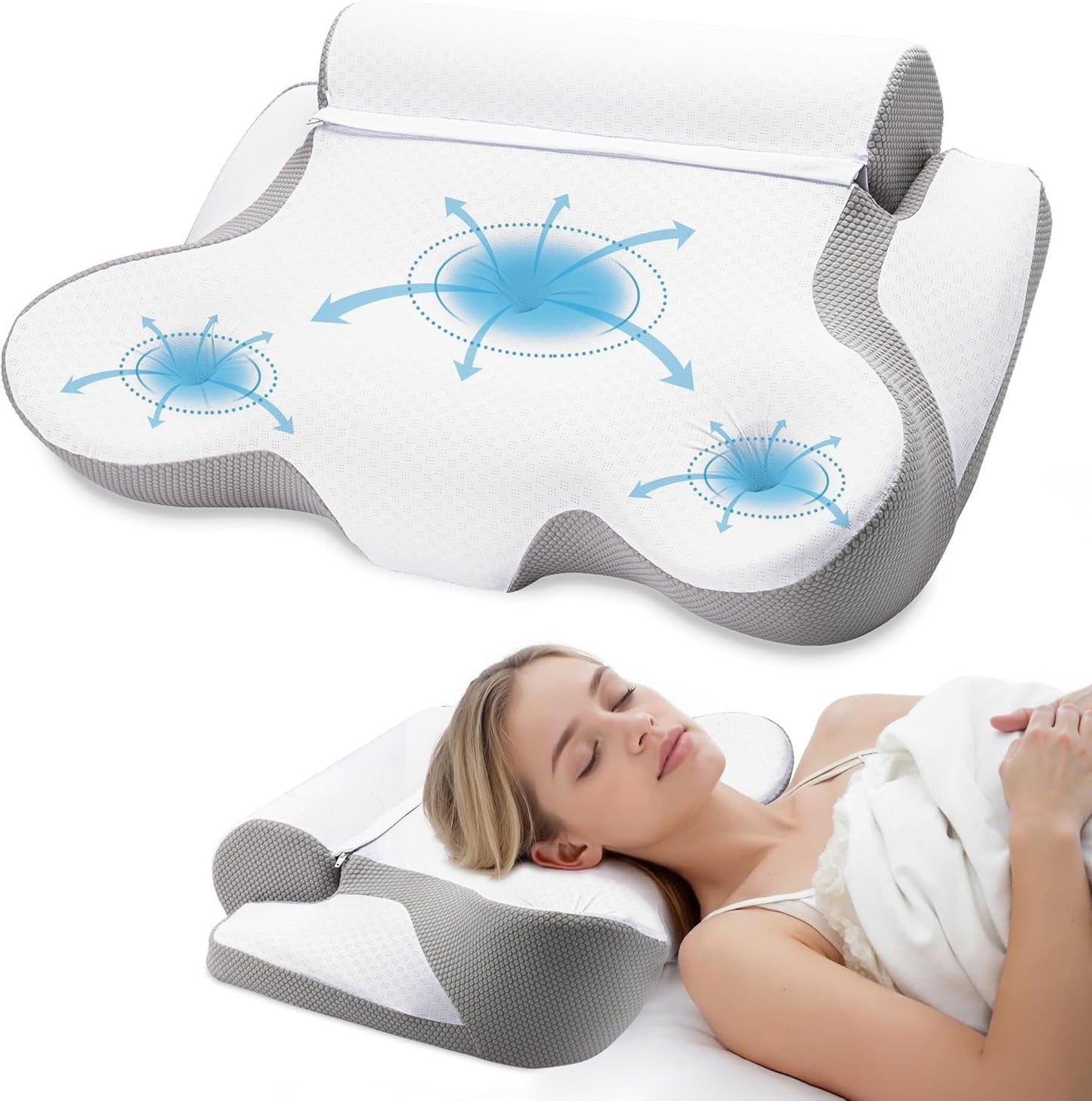 TopEsct Oreiller en mousse à mémoire de forme, oreiller pour dormeur latéral, oreiller cervical, oreiller de tête pour dormeurs sur le côté et sur le dos (gris)