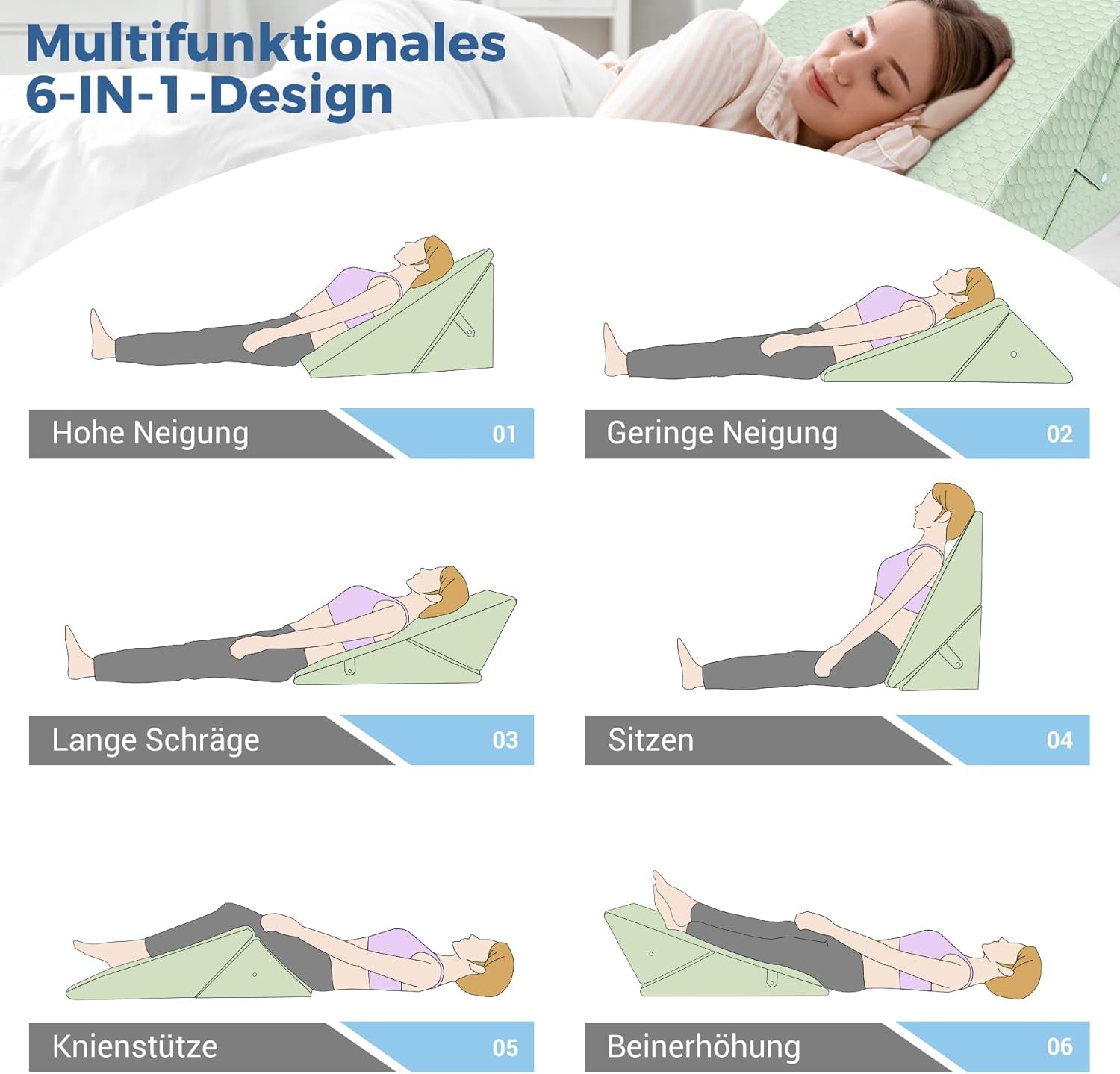 Oreiller compensé réglable pour enfants, oreiller de lecture en mousse haute densité pour lit et canapé, oreiller de tête ergonomique pour l'apnée du reflux du sommeil, oreiller de jambe/oreiller de dos pour jouer et lire (vert)