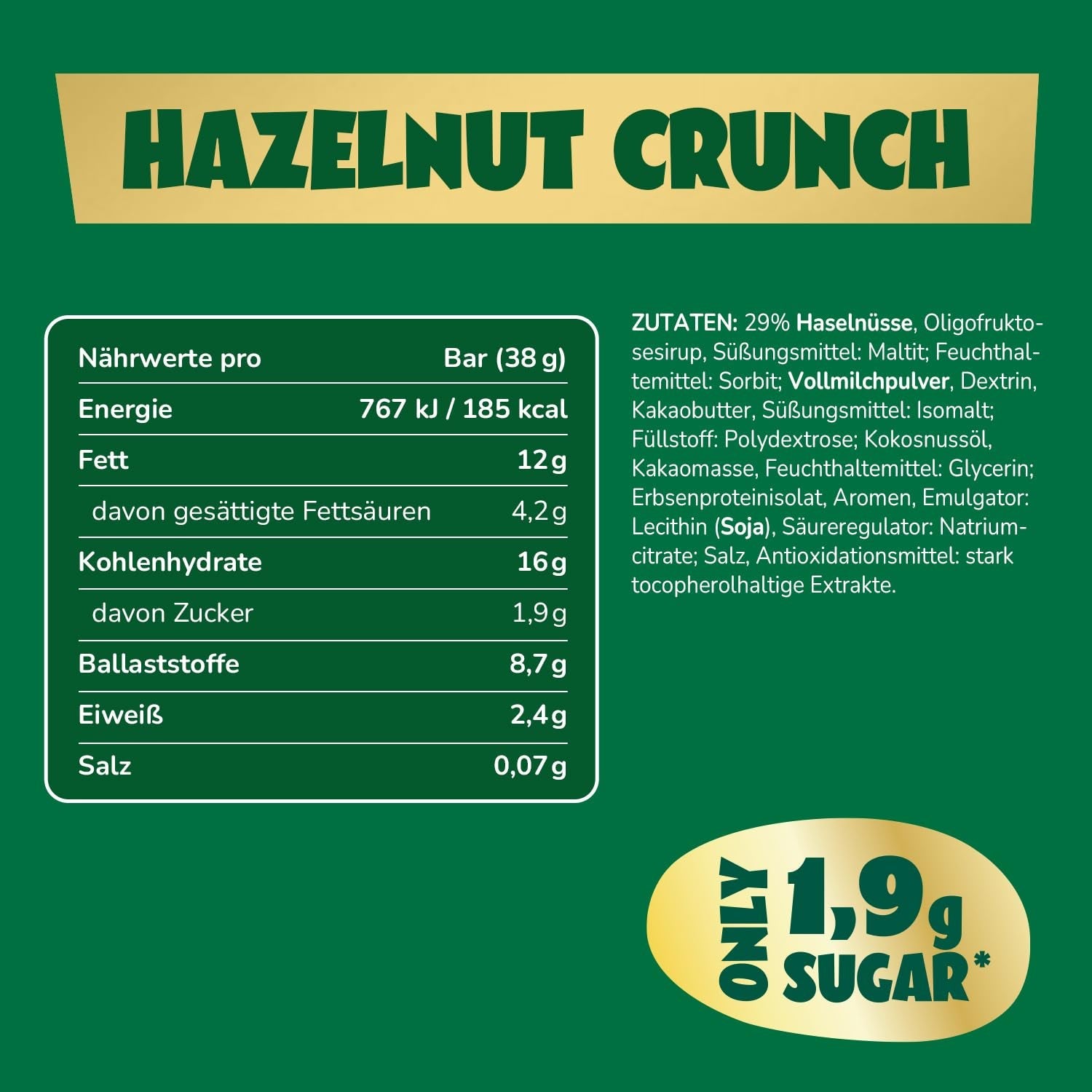 Barres de chocolat au caramel et aux noisettes à venir | 12 tablettes de chocolat x 35 g sans sucre ajouté | 1,9 g de sucre par barre | Goût croquant de noisette et de caramel | Bonbons à faible teneur en glucides | Pas d'huile de palme